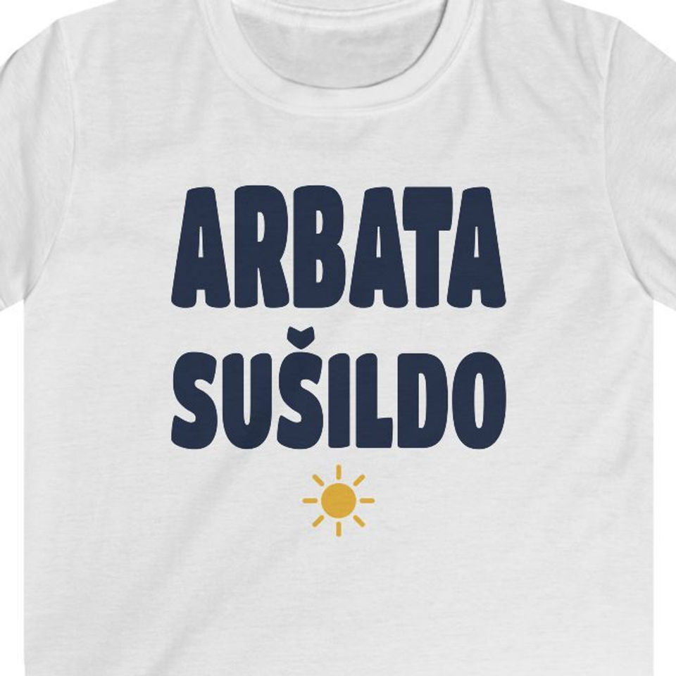 Arbata sušildo — Vaikiški marškinėliai, spaudos pusė.
