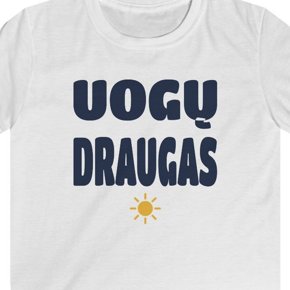 Uogų draugas — Vaikiški marškinėliai, spaudos pusė.