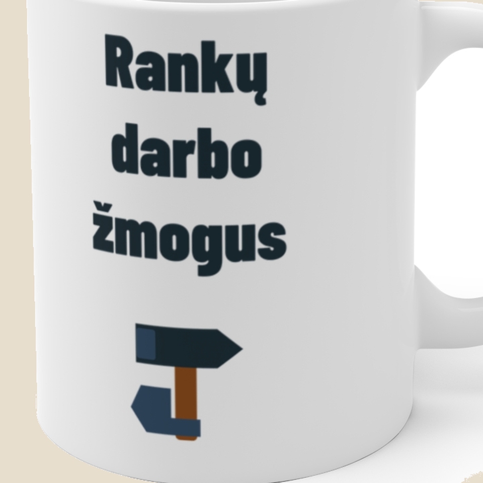 Rankų darbo žmogus — Puodelis, artimas spaudos vaizdas
