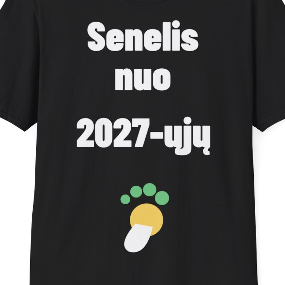 Senelis nuo 2027-ųjų — Marškinėliai, artimas spaudos vaizdas