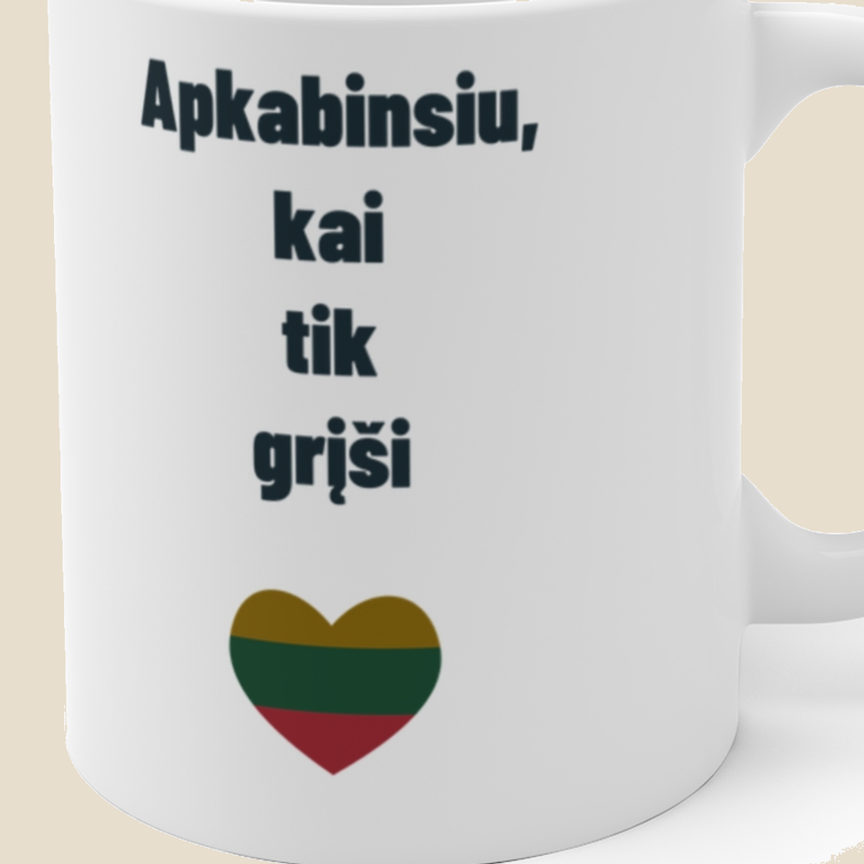 Apkabinsiu, kai tik grįši — Puodelis, artimas spaudos vaizdas