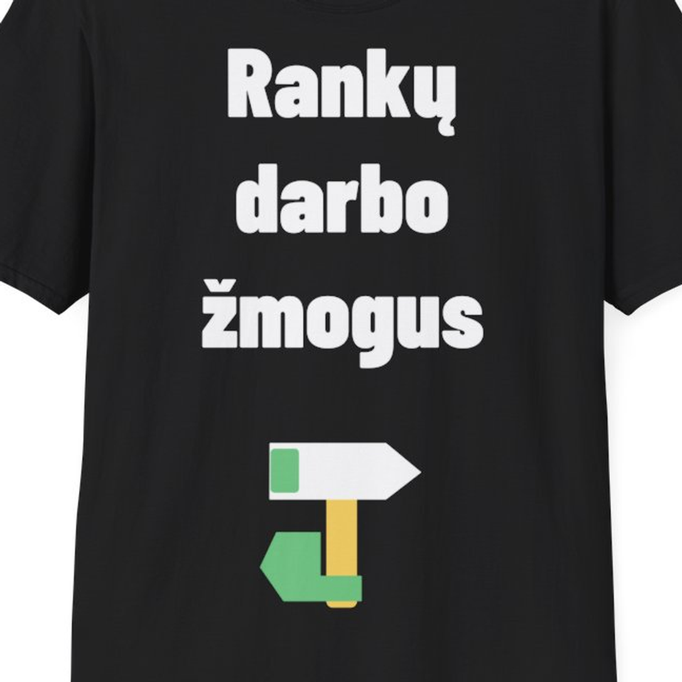 Rankų darbo žmogus — Marškinėliai, artimas spaudos vaizdas