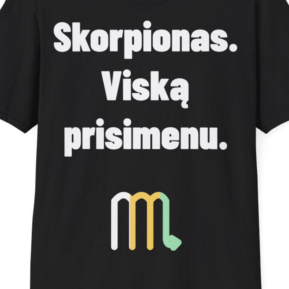 Skorpionas. Viską prisimenu. — Marškinėliai, artimas spaudos vaizdas