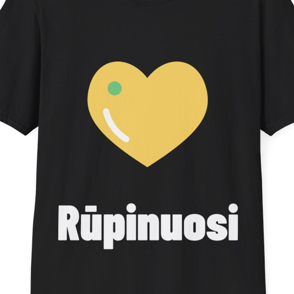 Rūpinuosi — Marškinėliai, artimas spaudos vaizdas