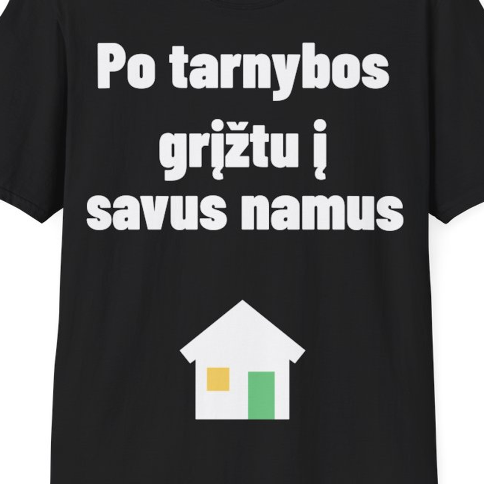 Po tarnybos grįžtu į savus namus — Marškinėliai, artimas spaudos vaizdas