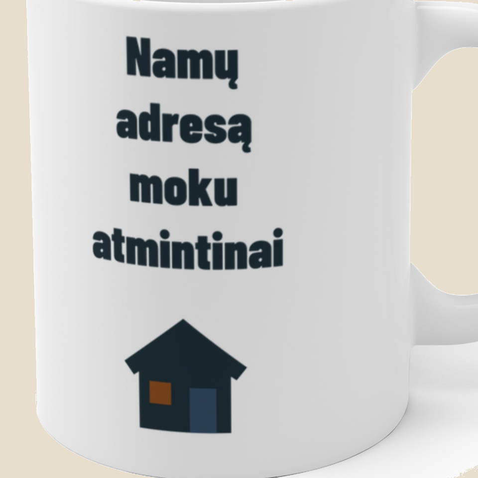 Namų adresą moku atmintinai — Puodelis, artimas spaudos vaizdas