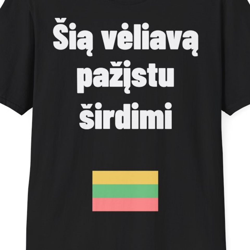Šią vėliavą pažįstu širdimi — Marškinėliai, artimas spaudos vaizdas
