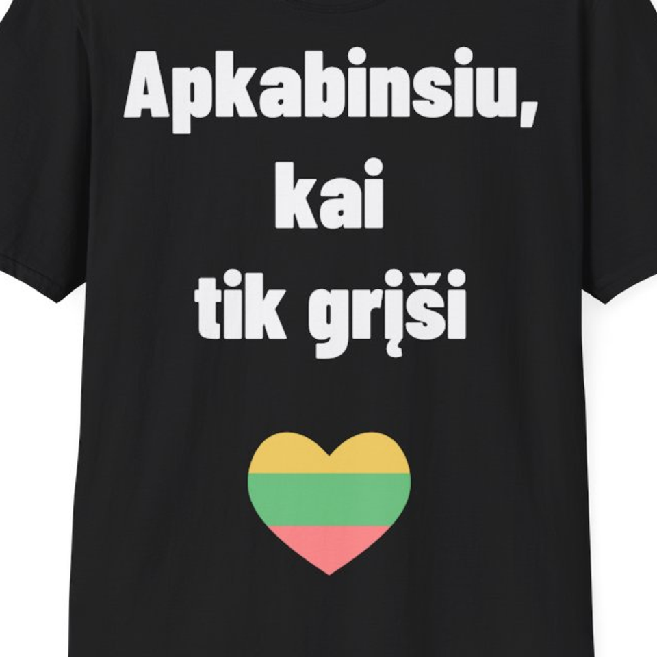 Apkabinsiu, kai tik grįši — Marškinėliai, artimas spaudos vaizdas