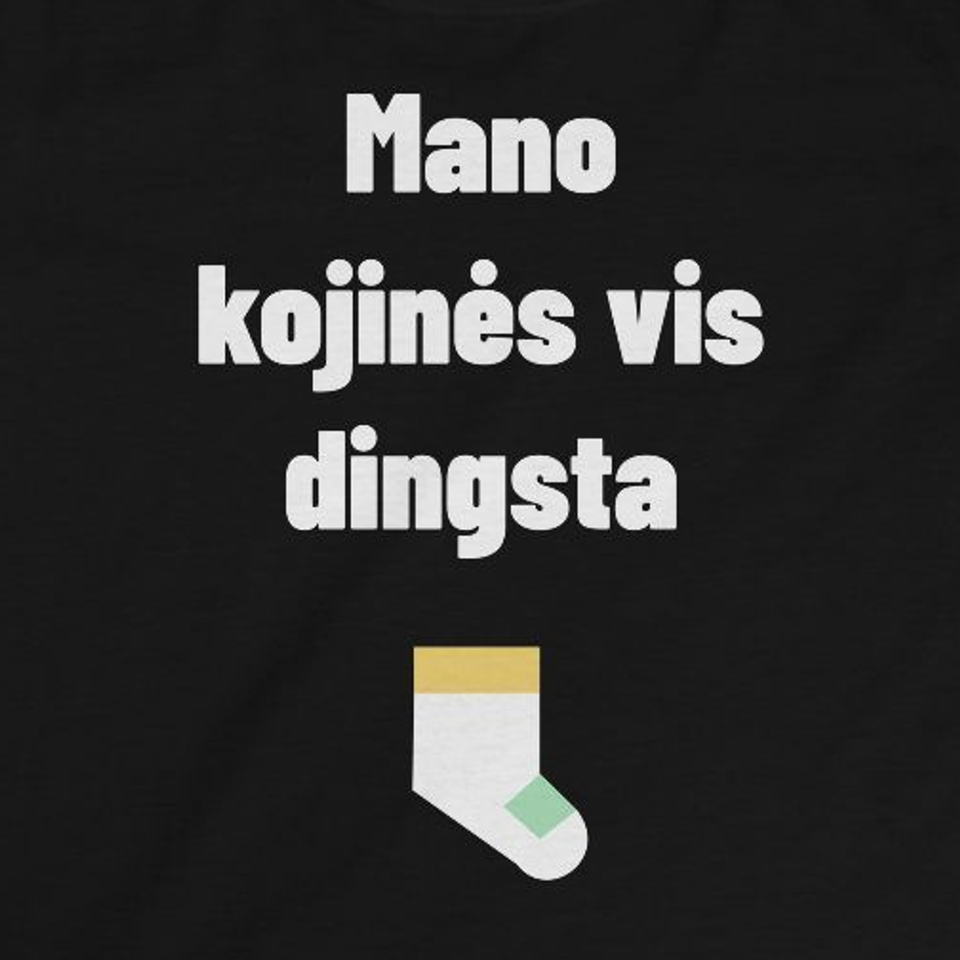 Mano kojinės vis dingsta — Vaikiški marškinėliai, artimas spaudos vaizdas