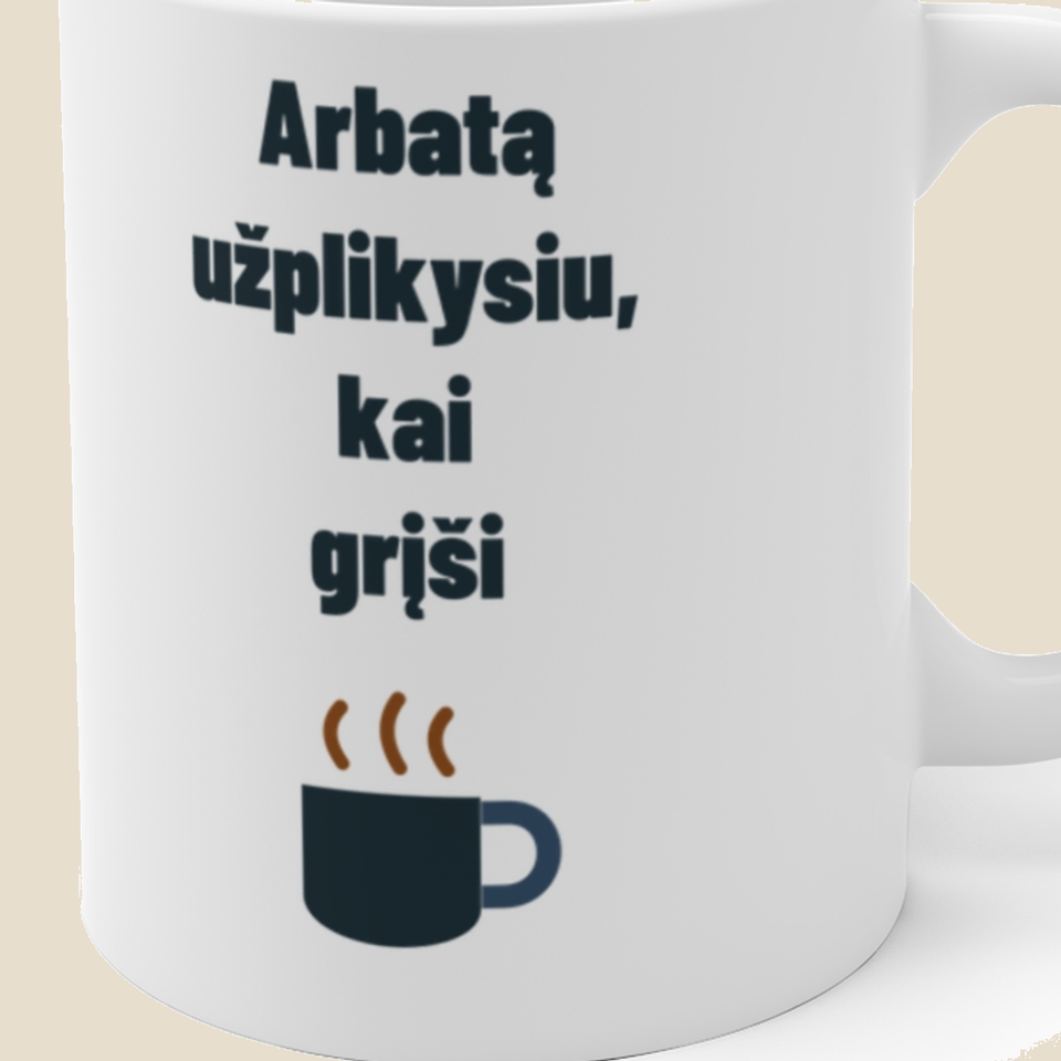 Arbatą užplikysiu, kai grįši — Puodelis, artimas spaudos vaizdas