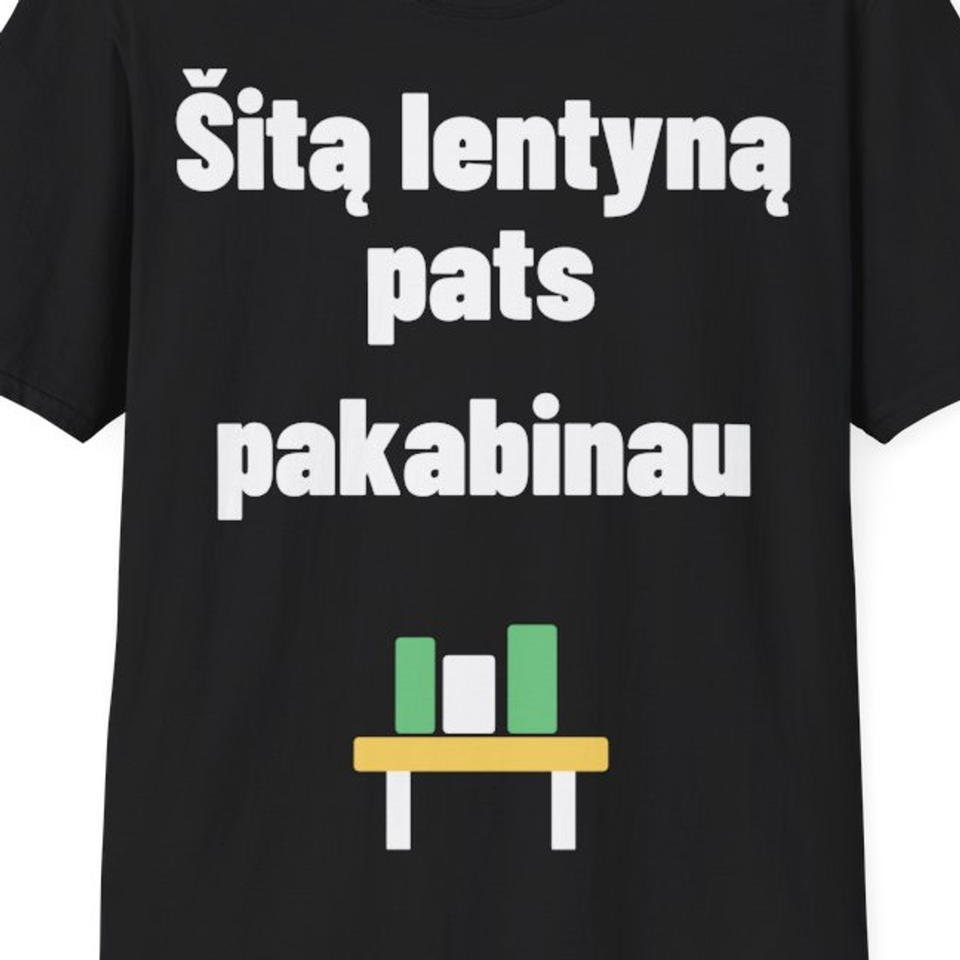 Šitą lentyną pats pakabinau — Marškinėliai, artimas spaudos vaizdas