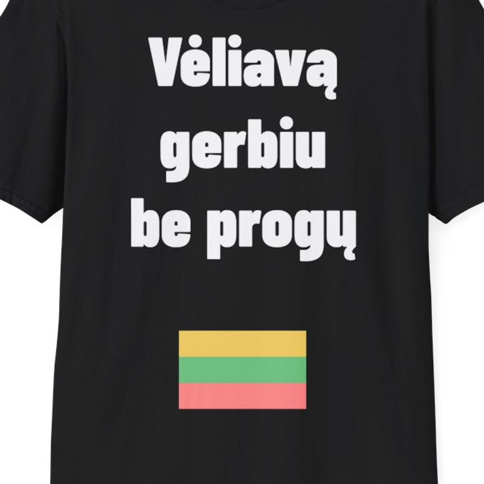 Vėliavą gerbiu be progų — Marškinėliai, artimas spaudos vaizdas