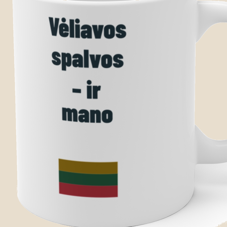 Vėliavos spalvos – ir mano — Puodelis, artimas spaudos vaizdas