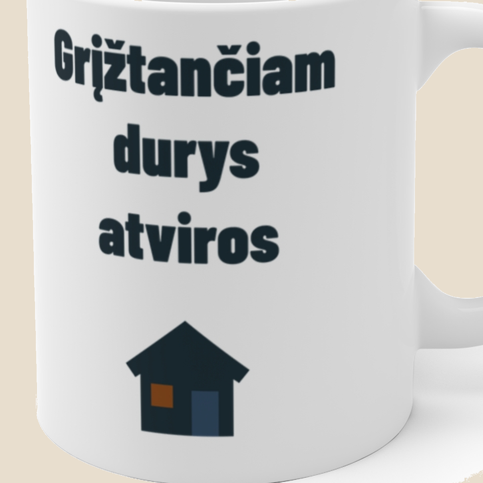 Grįžtančiam durys atviros — Puodelis, artimas spaudos vaizdas