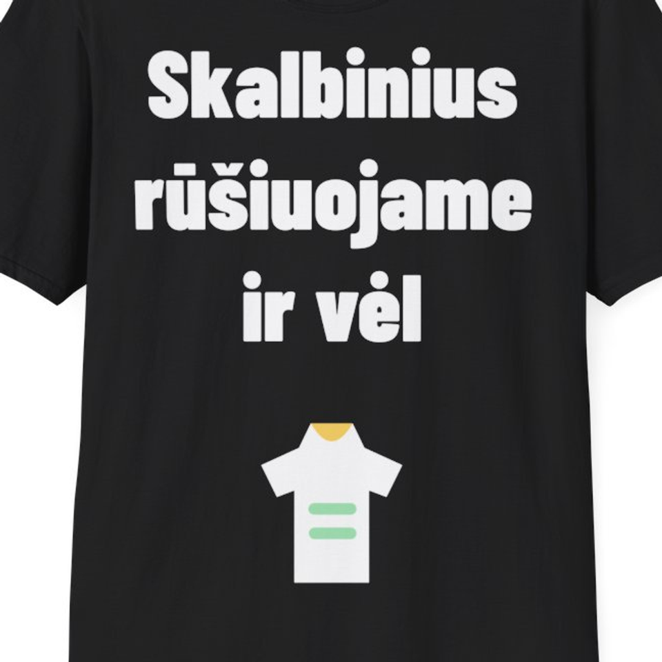Skalbinius rūšiuojame ir vėl — Marškinėliai, artimas spaudos vaizdas
