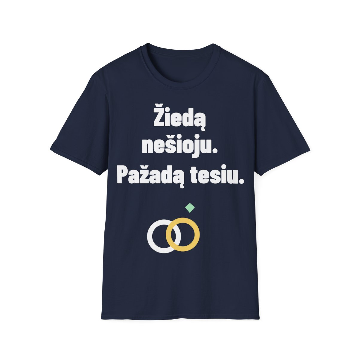 Žiedą nešioju. Pažadą tesiu. — Marškinėliai, artimas spaudos vaizdas