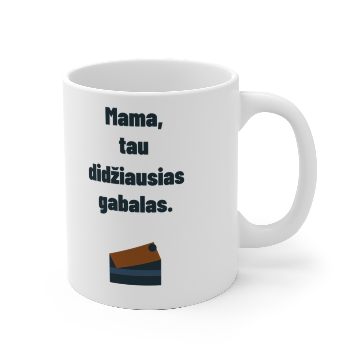 Mama, tau didžiausias gabalas. — Puodelis, artimas spaudos vaizdas
