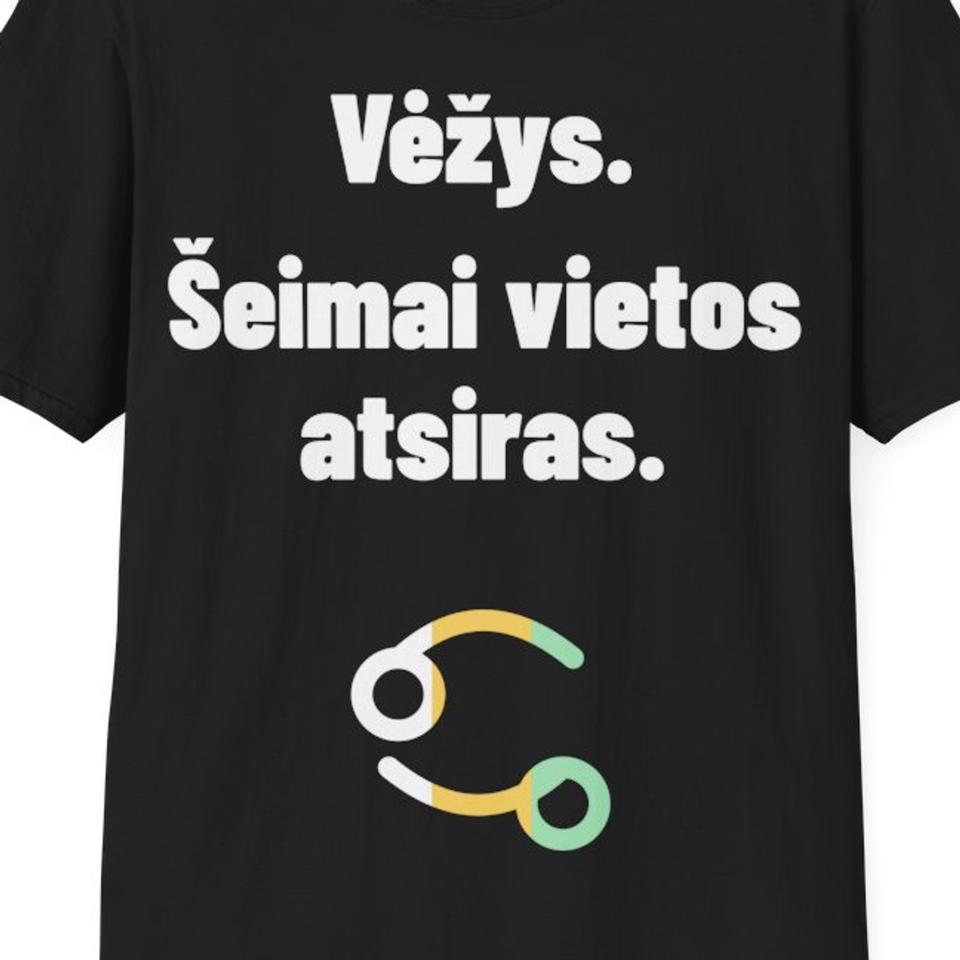 Vėžys. Šeimai vietos atsiras. — Marškinėliai, artimas spaudos vaizdas