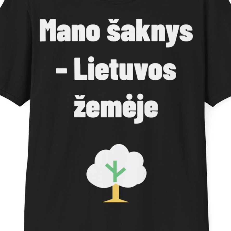 Mano šaknys – Lietuvos žemėje — Marškinėliai, artimas spaudos vaizdas