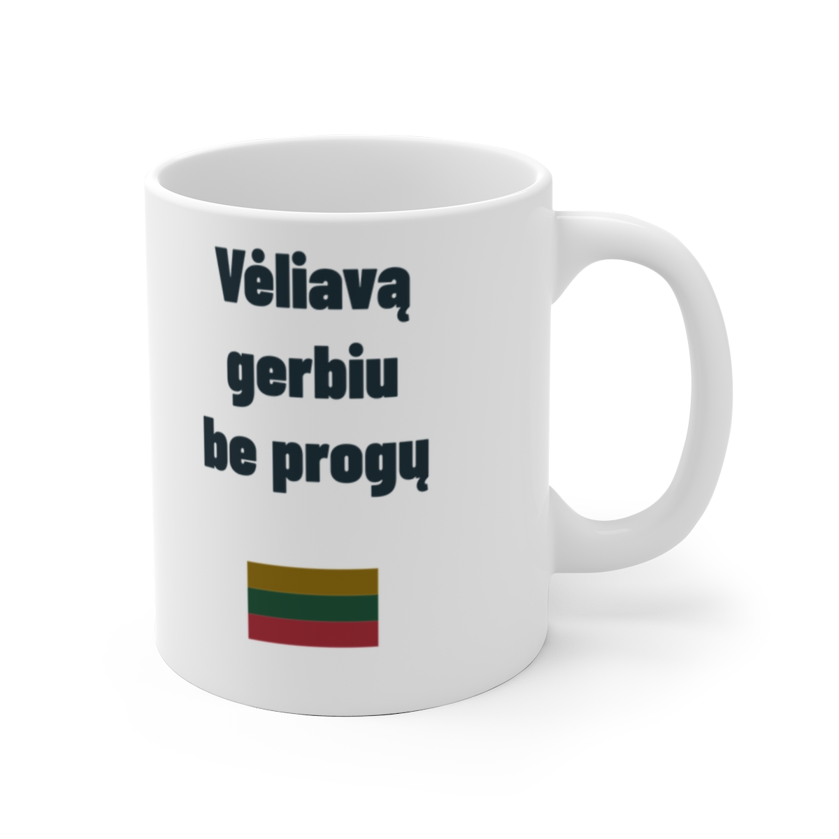 Vėliavą gerbiu be progų — Puodelis, artimas spaudos vaizdas