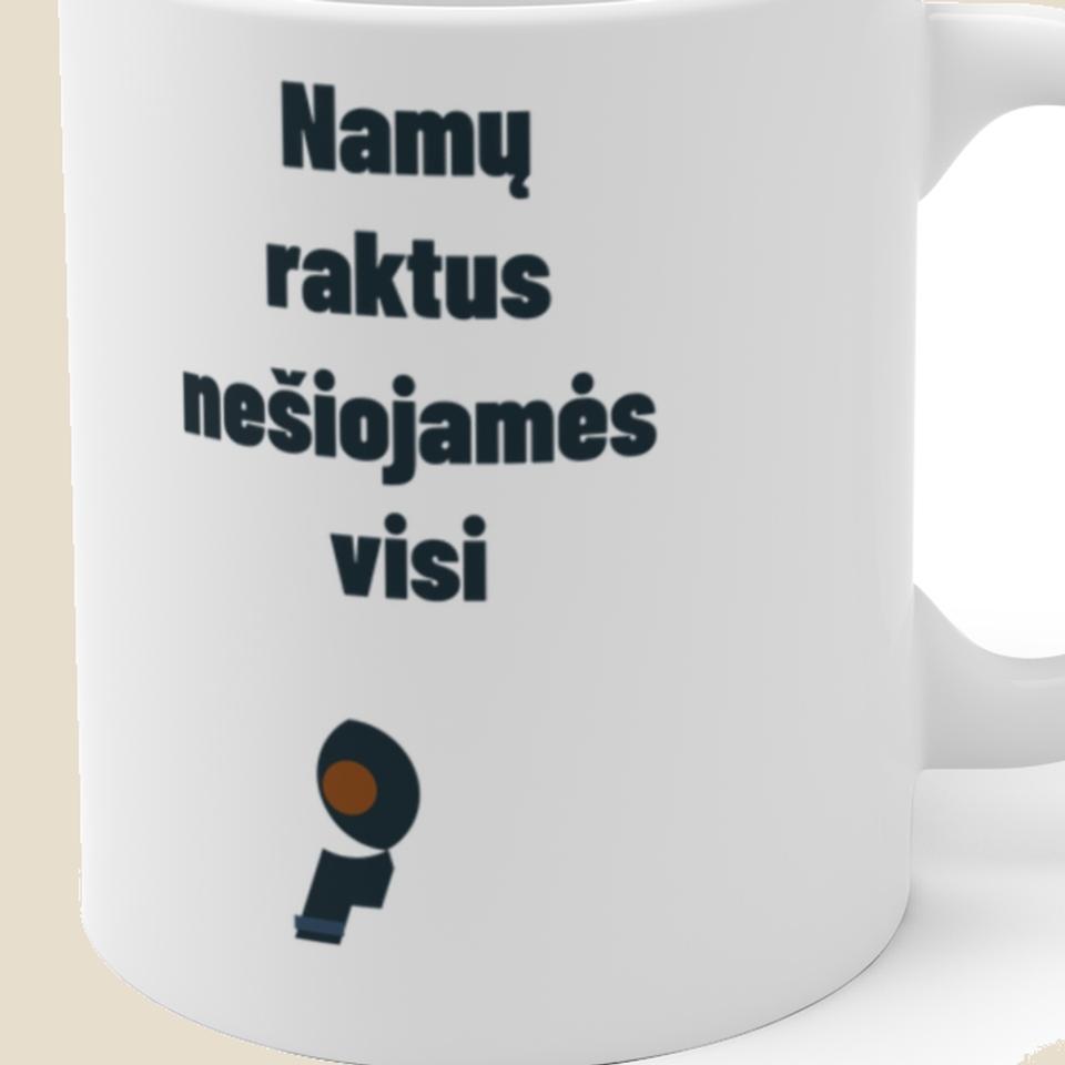 Namų raktus nešiojamės visi — Puodelis, artimas spaudos vaizdas