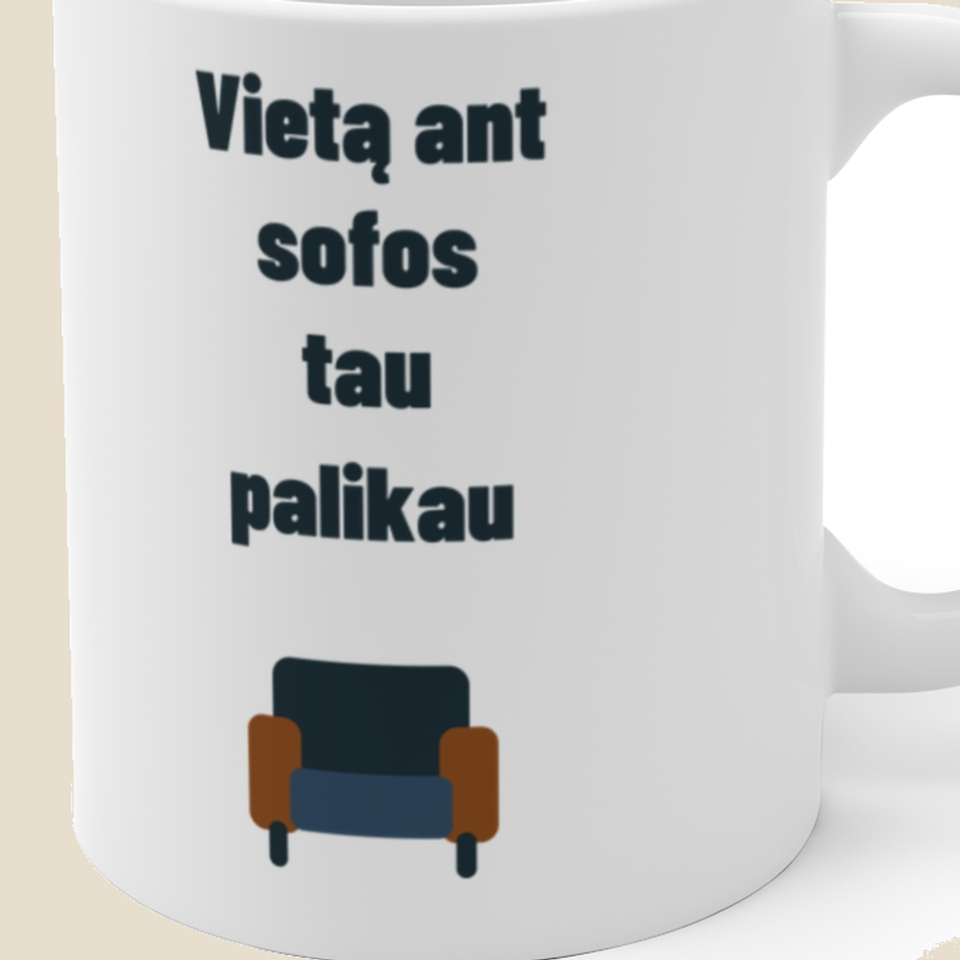 Vietą ant sofos tau palikau — Puodelis, artimas spaudos vaizdas