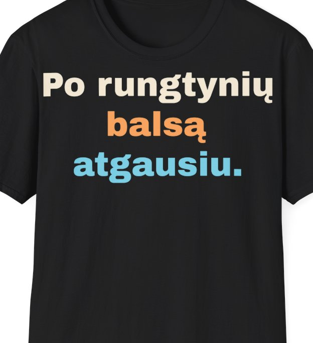 Po rungtynių balsą atgausiu. – Marškinėliai, artimas spaudos vaizdas