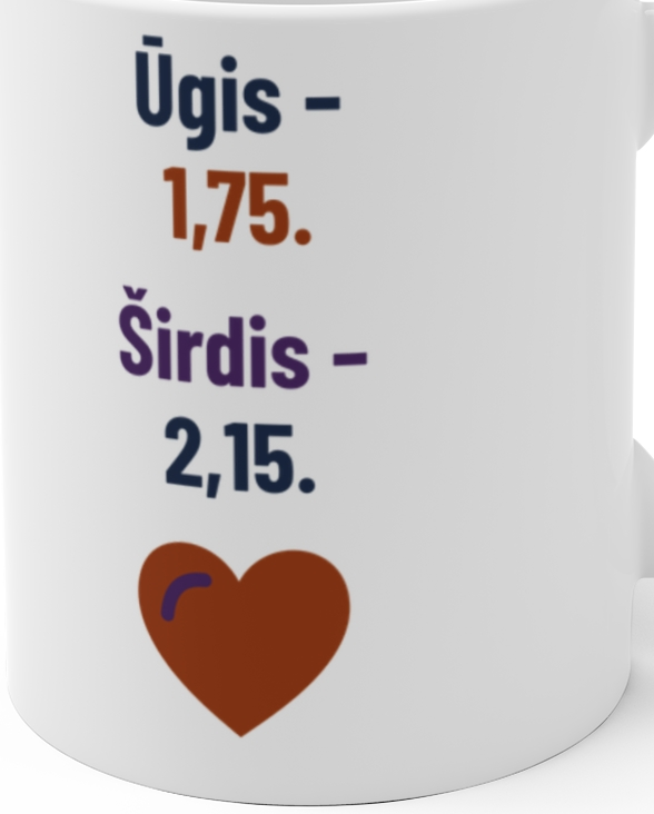 Ūgis – 1,75. Širdis – 2,15. – Puodelis, artimas spaudos vaizdas