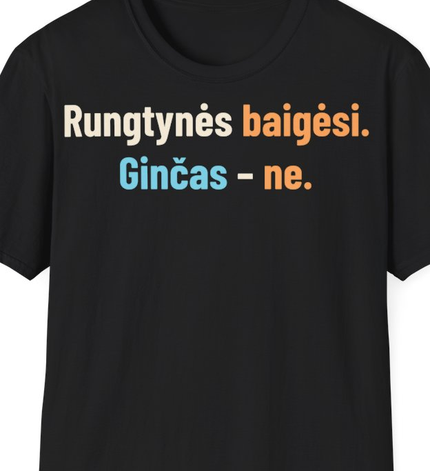 Rungtynės baigėsi. Ginčas – ne. – Marškinėliai, artimas spaudos vaizdas