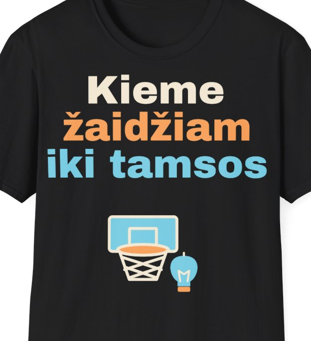 Kieme žaidžiam iki tamsos – Marškinėliai, artimas spaudos vaizdas