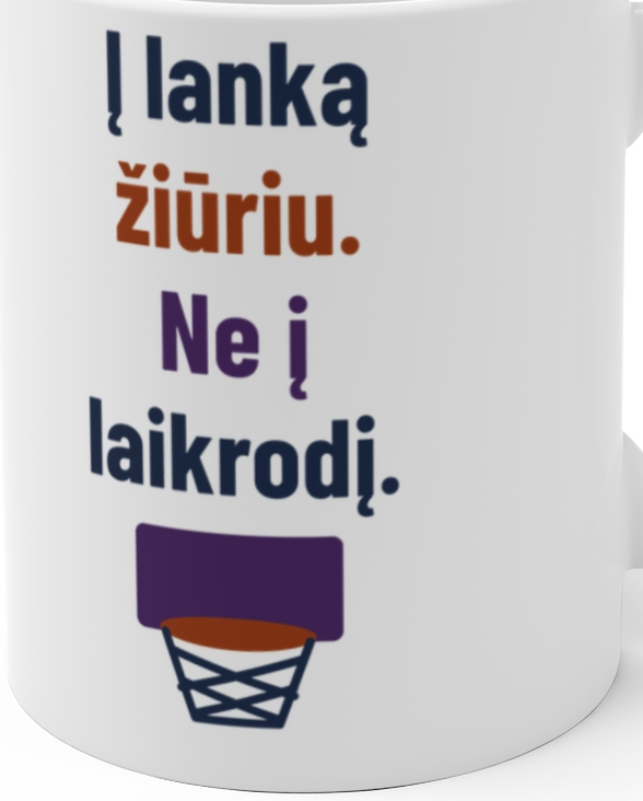 Į lanką žiūriu. Ne į laikrodį. – Puodelis, artimas spaudos vaizdas