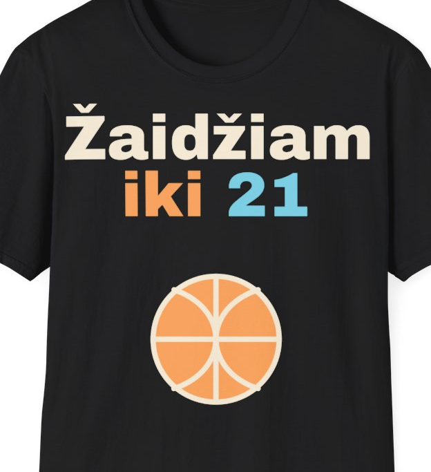 Žaidžiam iki 21 – Marškinėliai, artimas spaudos vaizdas