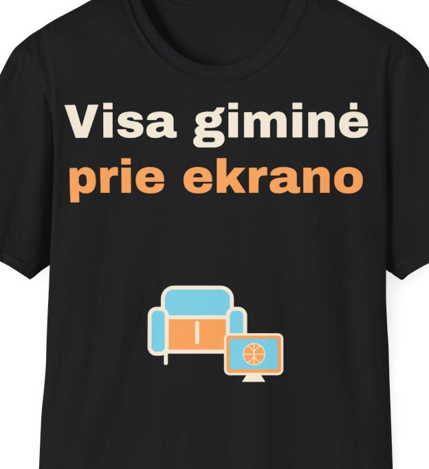 Visa giminė prie ekrano – Marškinėliai, artimas spaudos vaizdas