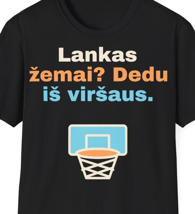 Lankas žemai? Dedu iš viršaus. – Marškinėliai, artimas spaudos vaizdas