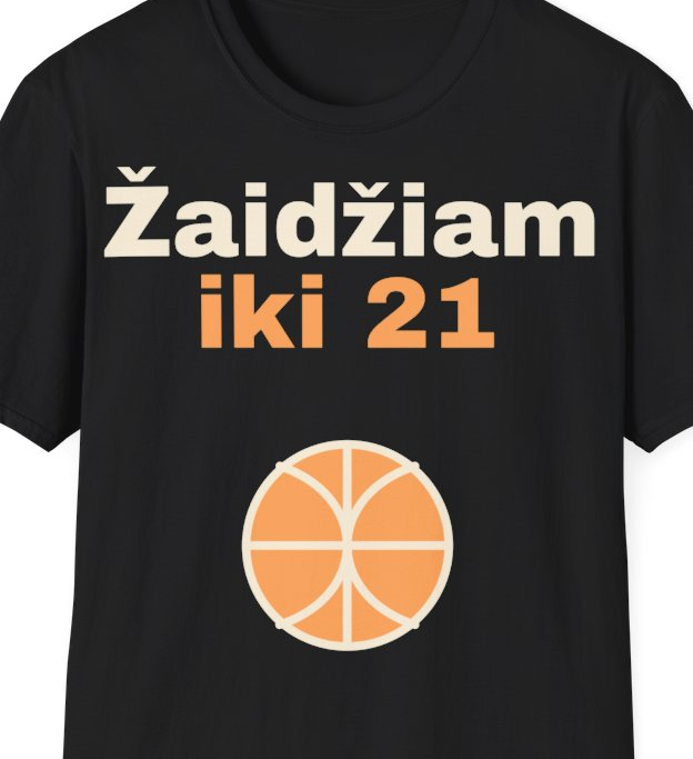 Žaidžiam iki 21 – Marškinėliai, artimas spaudos vaizdas