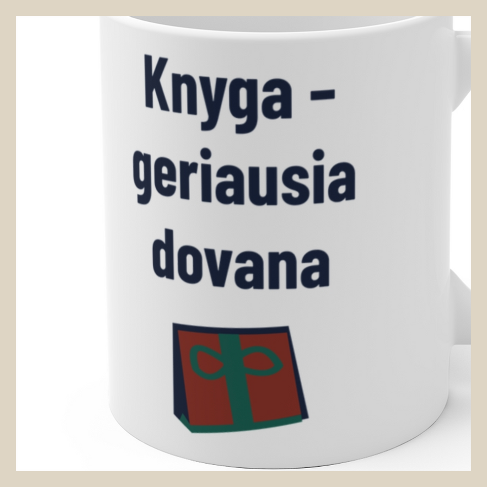 Knyga – geriausia dovana · Puodelis · Užrašo stambus planas
