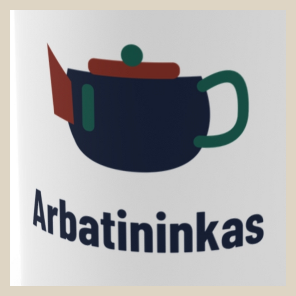 Arbatininkas · Puodelis · Užrašo stambus planas
