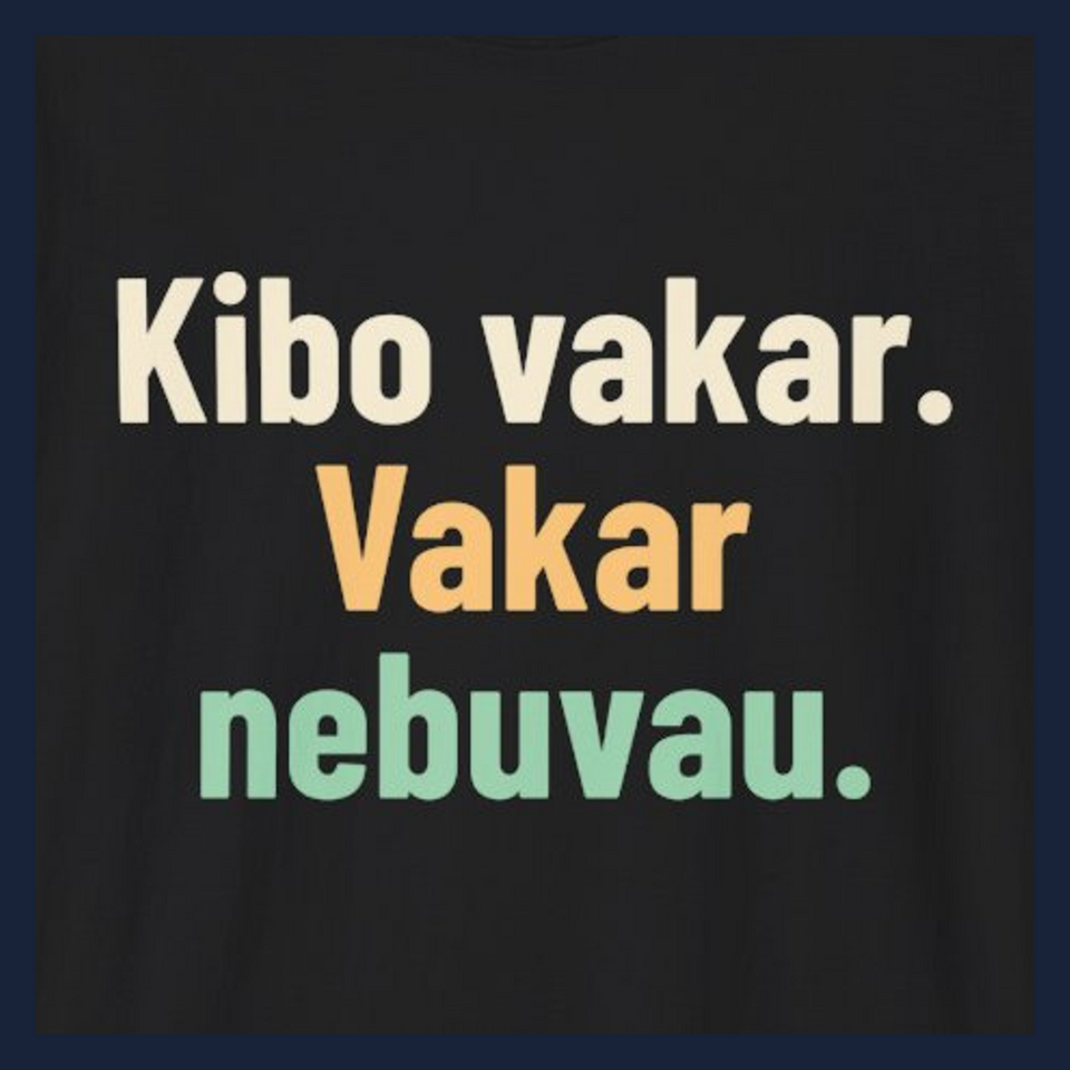 Kibo vakar. Vakar nebuvau. · Marškinėliai · Užrašo stambus planas