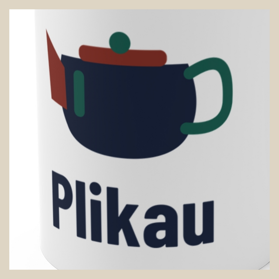 Užplikiau. – Plikau · Puodelis · Užrašo stambus planas