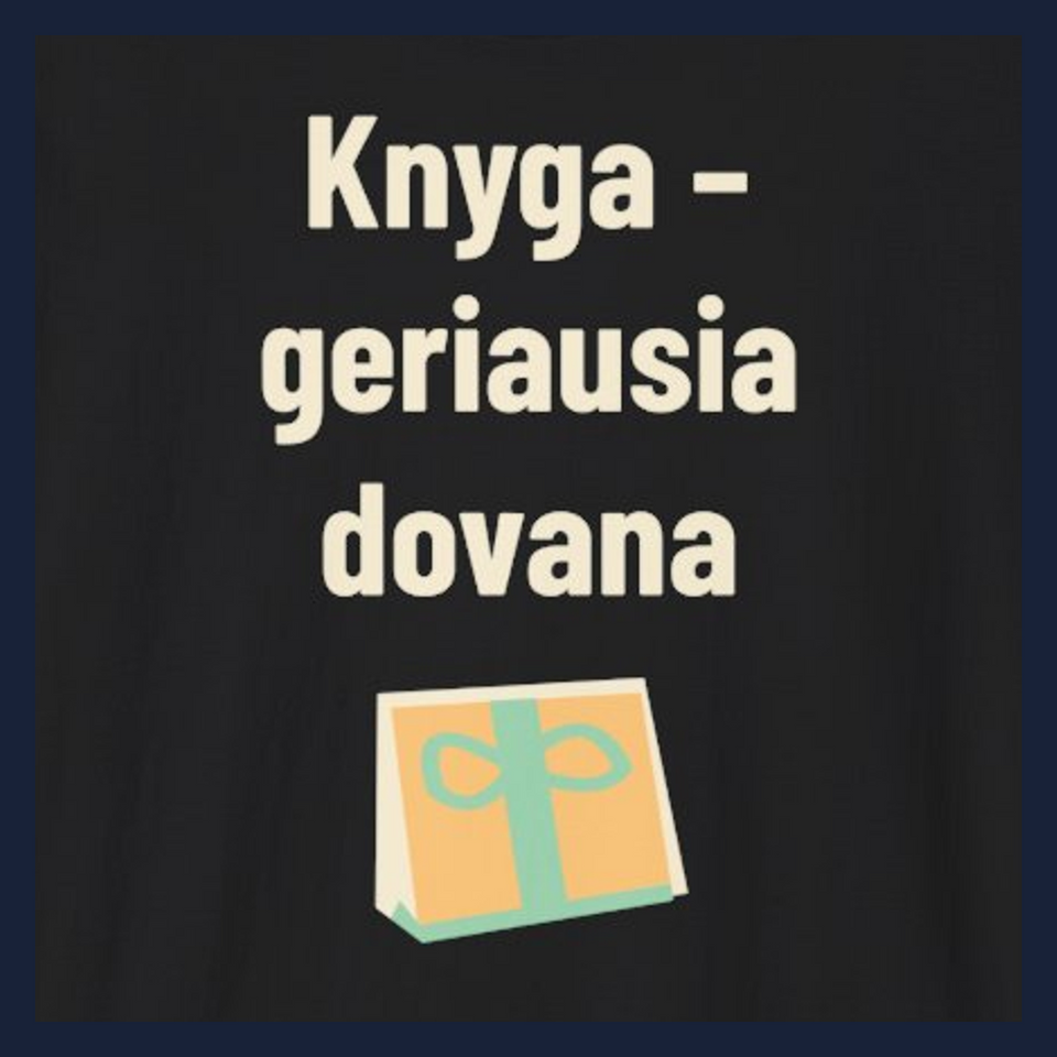 Knyga – geriausia dovana · Marškinėliai · Užrašo stambus planas