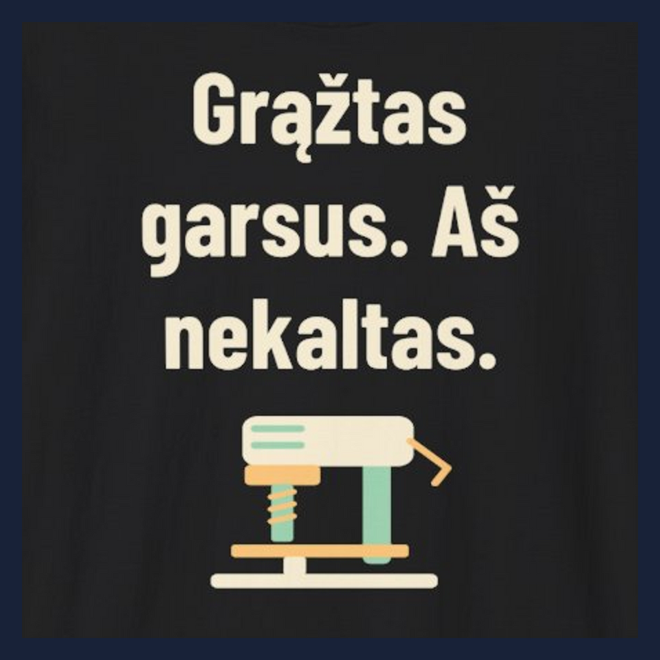 Grąžtas garsus. Aš nekaltas. · Marškinėliai · D3 dizaino stambus planas