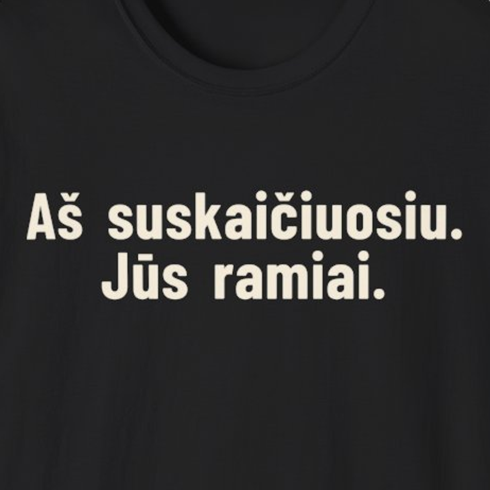Aš suskaičiuosiu. Jūs ramiai. – Marškinėliai, spaudos detalė