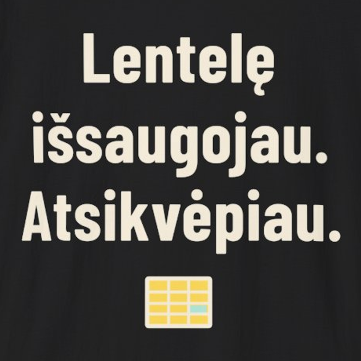 Lentelę išsaugojau. Atsikvėpiau.