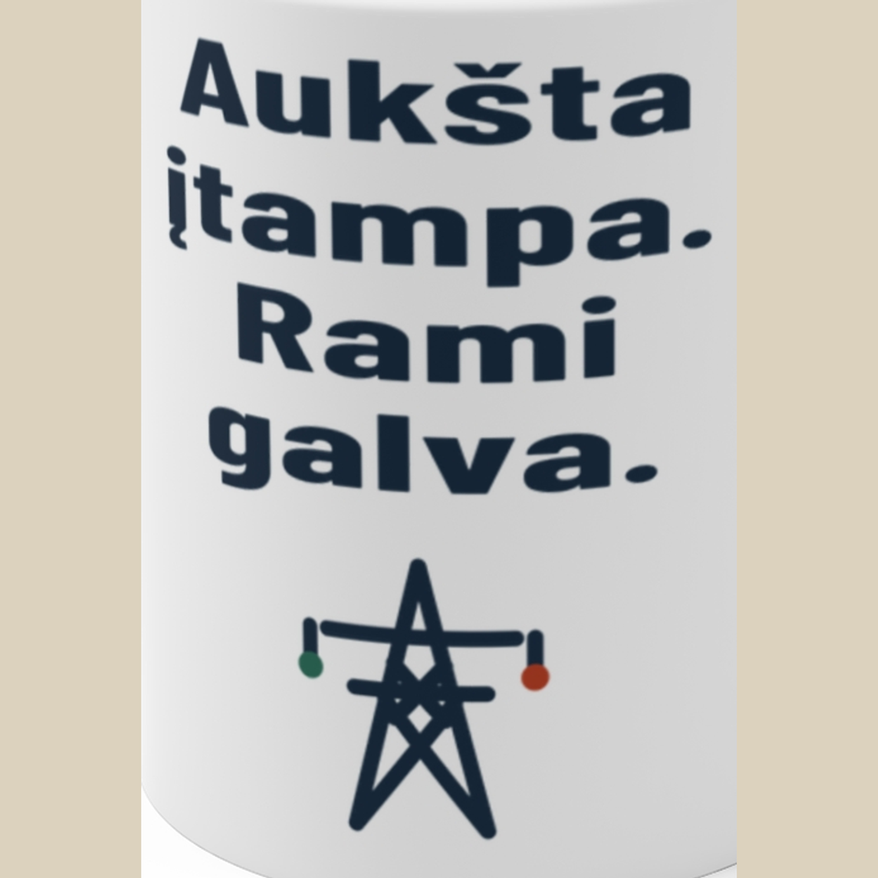 Aukšta įtampa. Rami galva. – Puodelis, spaudos detalė