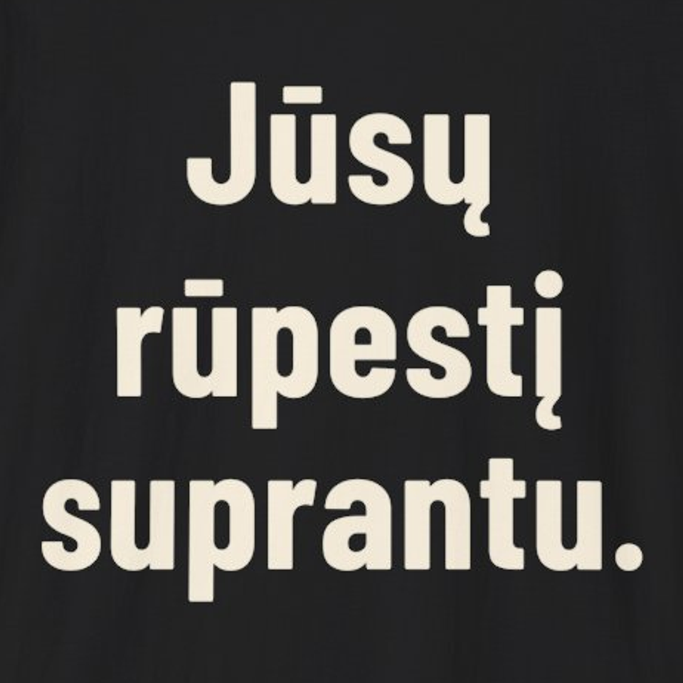 Jūsų rūpestį suprantu. – Marškinėliai, spaudos detalė