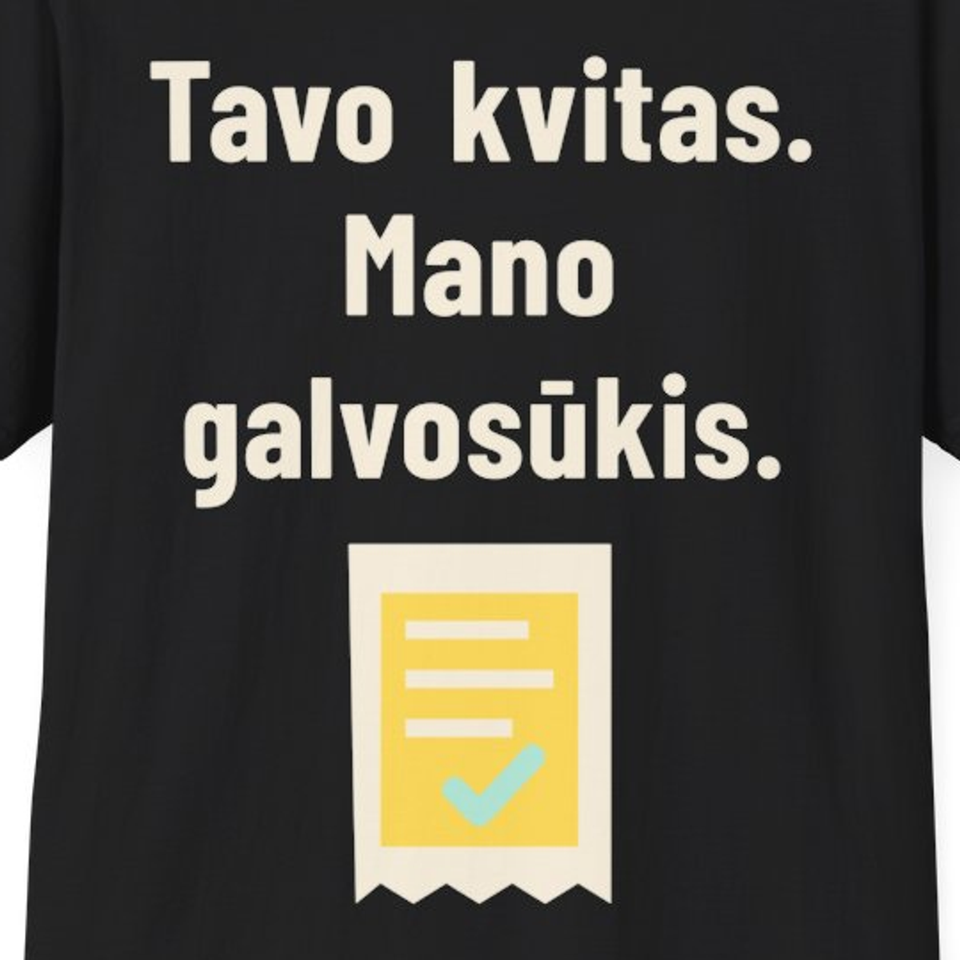 Tavo kvitas. Mano galvosūkis. – Marškinėliai, spaudos detalė