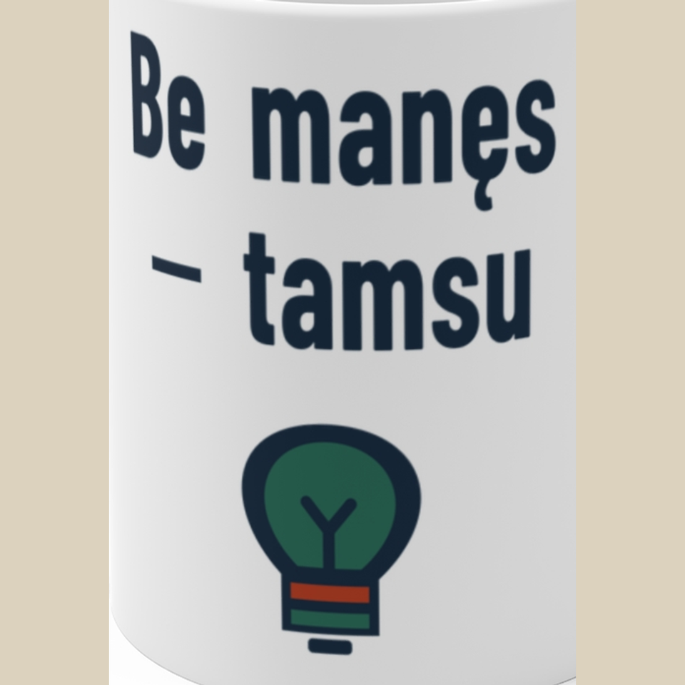 Be manęs – tamsu – Puodelis, spaudos detalė