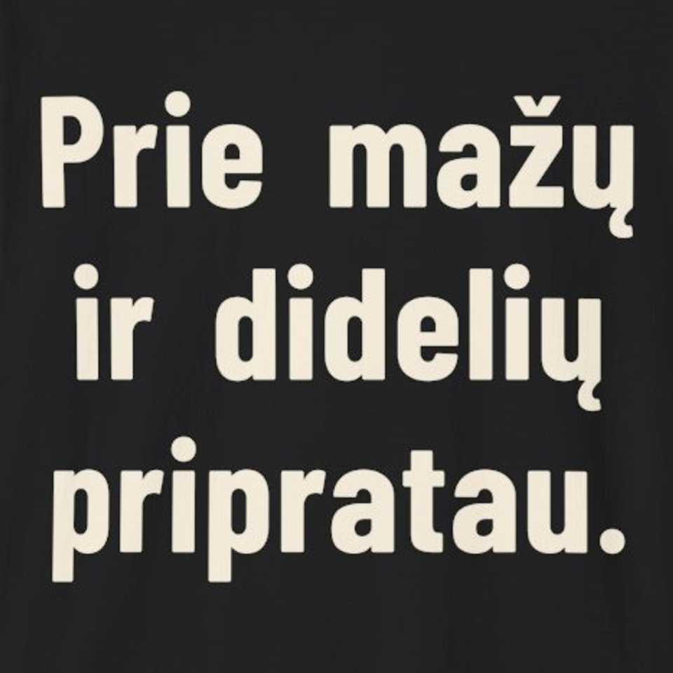 Prie mažų ir didelių pripratau. – Marškinėliai, spaudos detalė