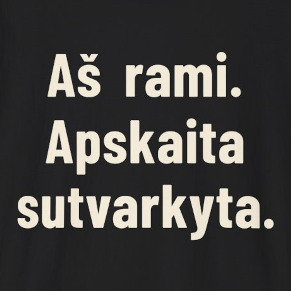 Aš rami. Apskaita sutvarkyta. – Marškinėliai, spaudos detalė