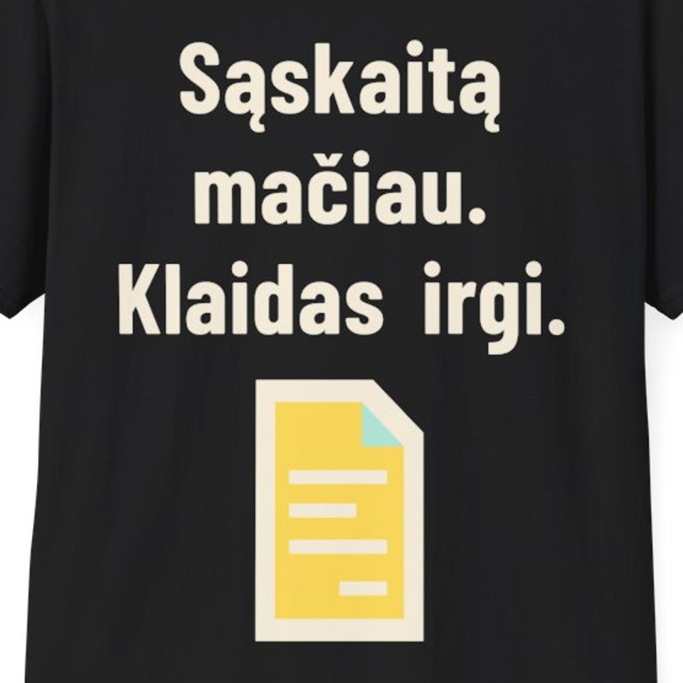 Sąskaitą mačiau. Klaidas irgi. – Marškinėliai, spaudos detalė